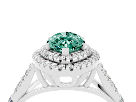 White gold Double Halo Marquise Cut Green Sapphire Split Shank Engagement Ring with Four-Prong Setting_4