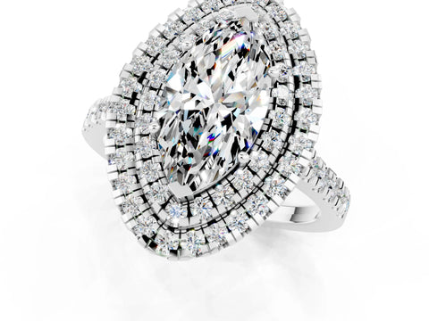 White gold Double Halo Marquise Cut Moissanite Pavé Band with Four-Prong Setting_1