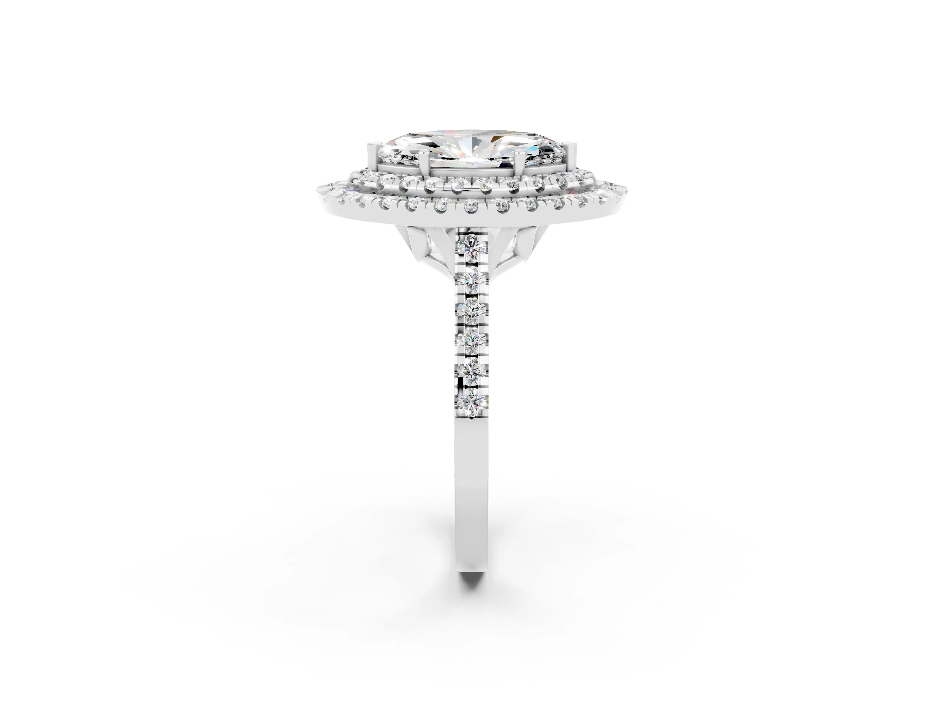 White gold Double Halo Marquise Cut Moissanite Pavé Band with Four-Prong Setting_2