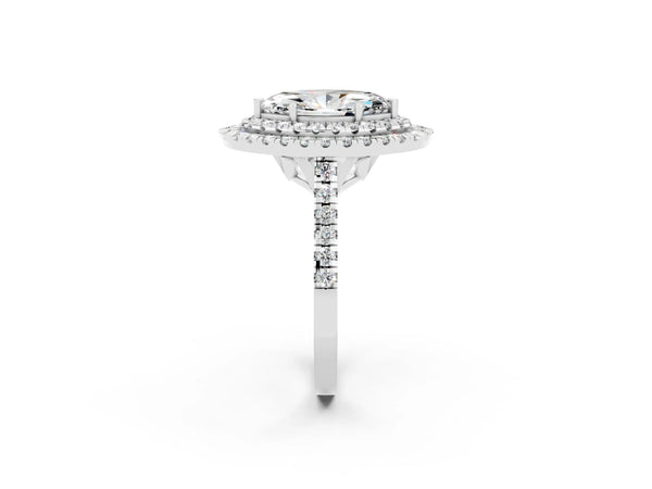 White gold Double Halo Marquise Cut Moissanite Pavé Band with Four-Prong Setting