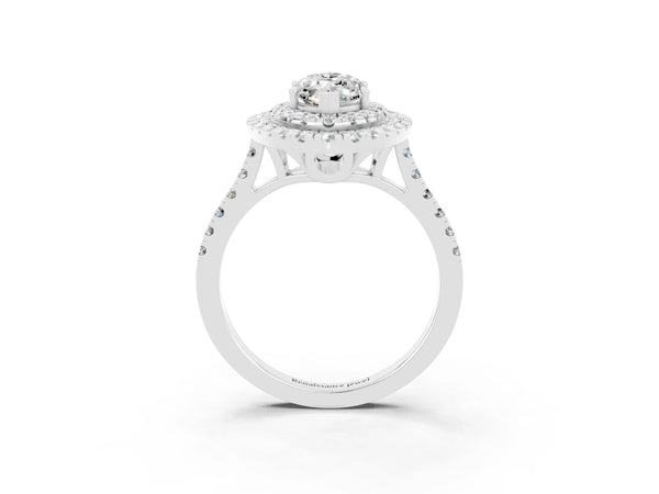 Platinum Double Halo Marquise Cut Moissanite Pavé Band with Four-Prong Setting