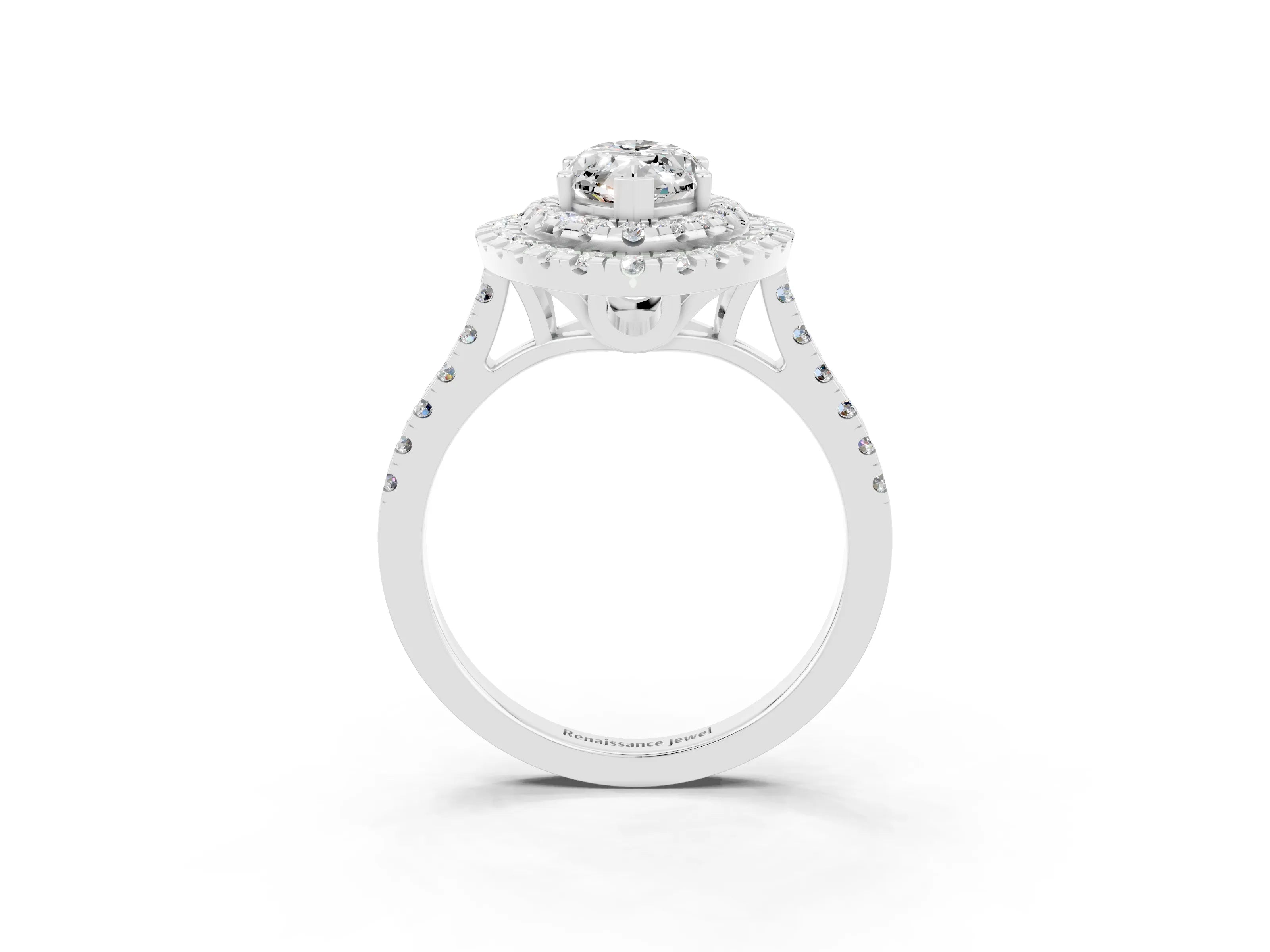 White gold Double Halo Marquise Cut Moissanite Pavé Band with Four-Prong Setting_3