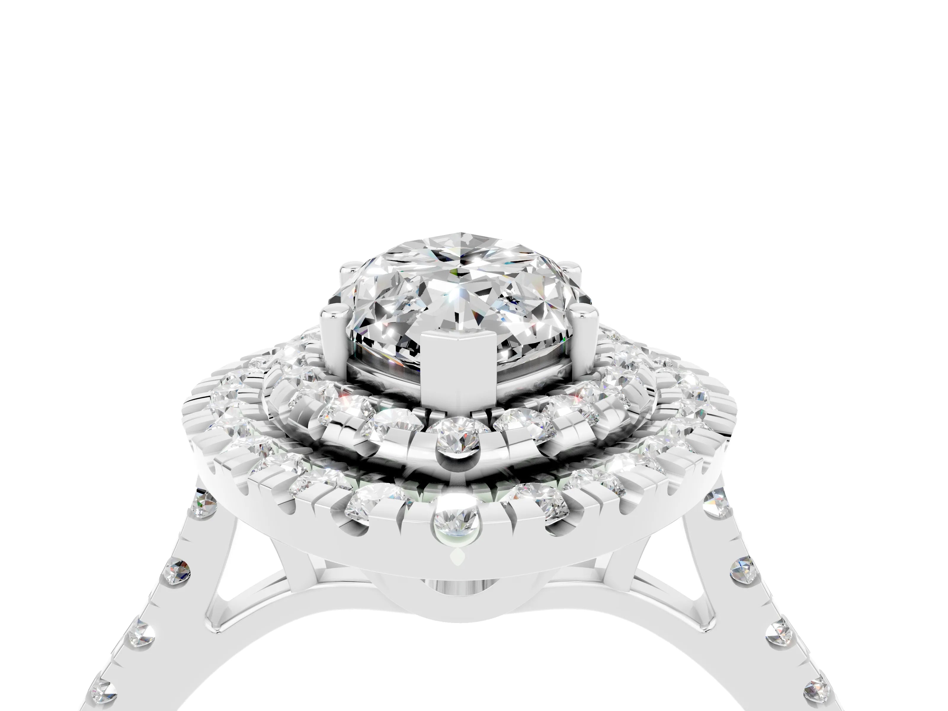 White gold Double Halo Marquise Cut Moissanite Pavé Band with Four-Prong Setting_4