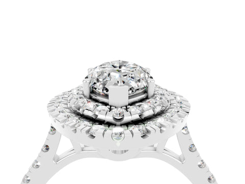 White gold Double Halo Marquise Cut Moissanite Pavé Band with Four-Prong Setting_4