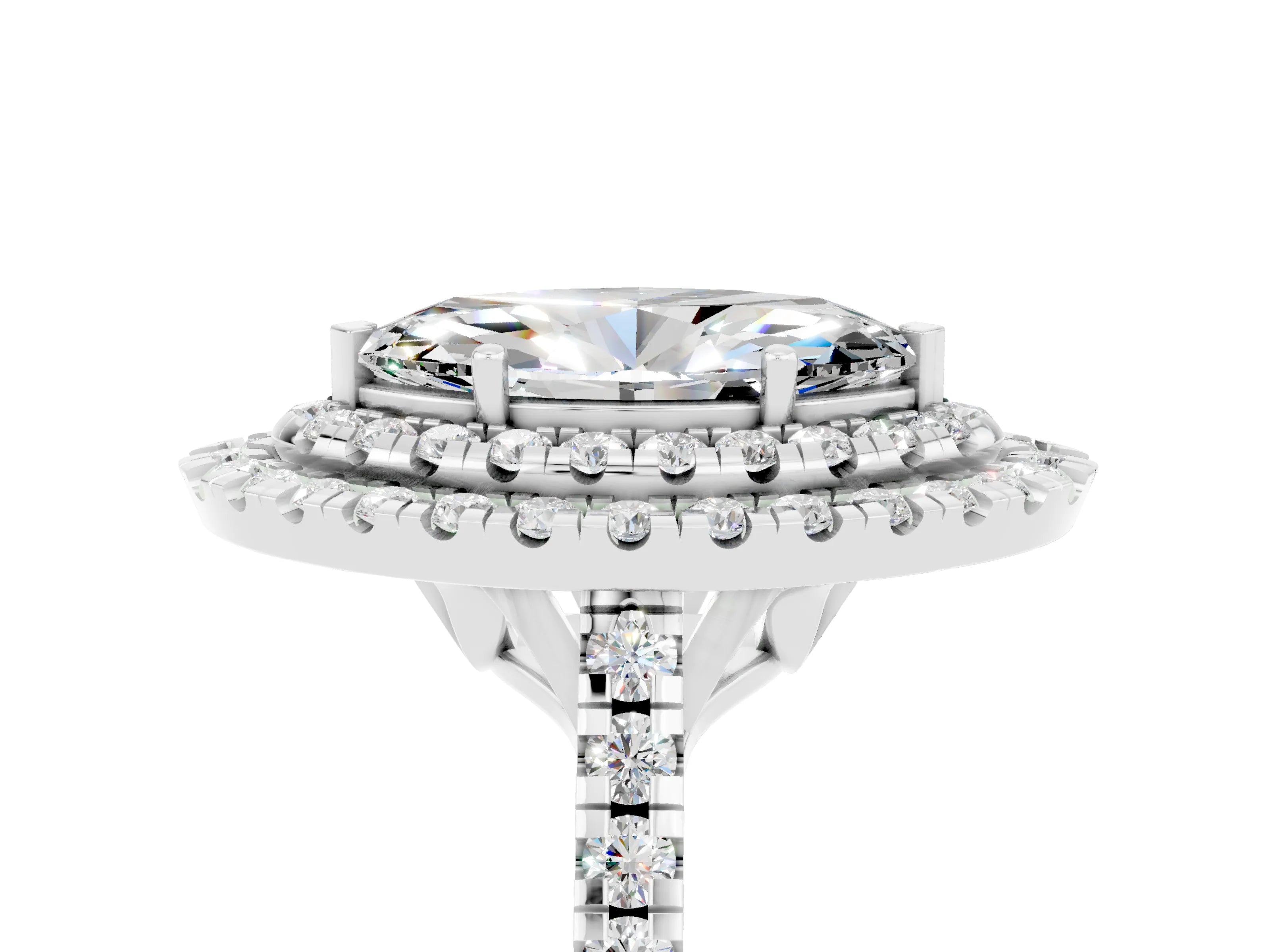 White gold Double Halo Marquise Cut Moissanite Pavé Band with Four-Prong Setting_5