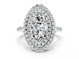 White gold Double Halo Marquise Cut Moissanite Pavé Band with Four-Prong Setting