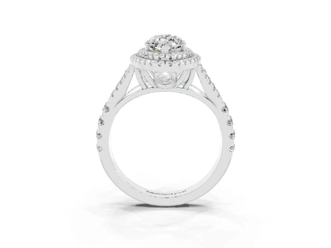 White gold Double Halo Marquise Cut Moissanite Pavé Split Shank Ring with Prong Setting_3