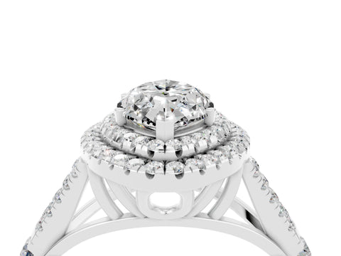 White gold Double Halo Marquise Cut Moissanite Pavé Split Shank Ring with Prong Setting_4