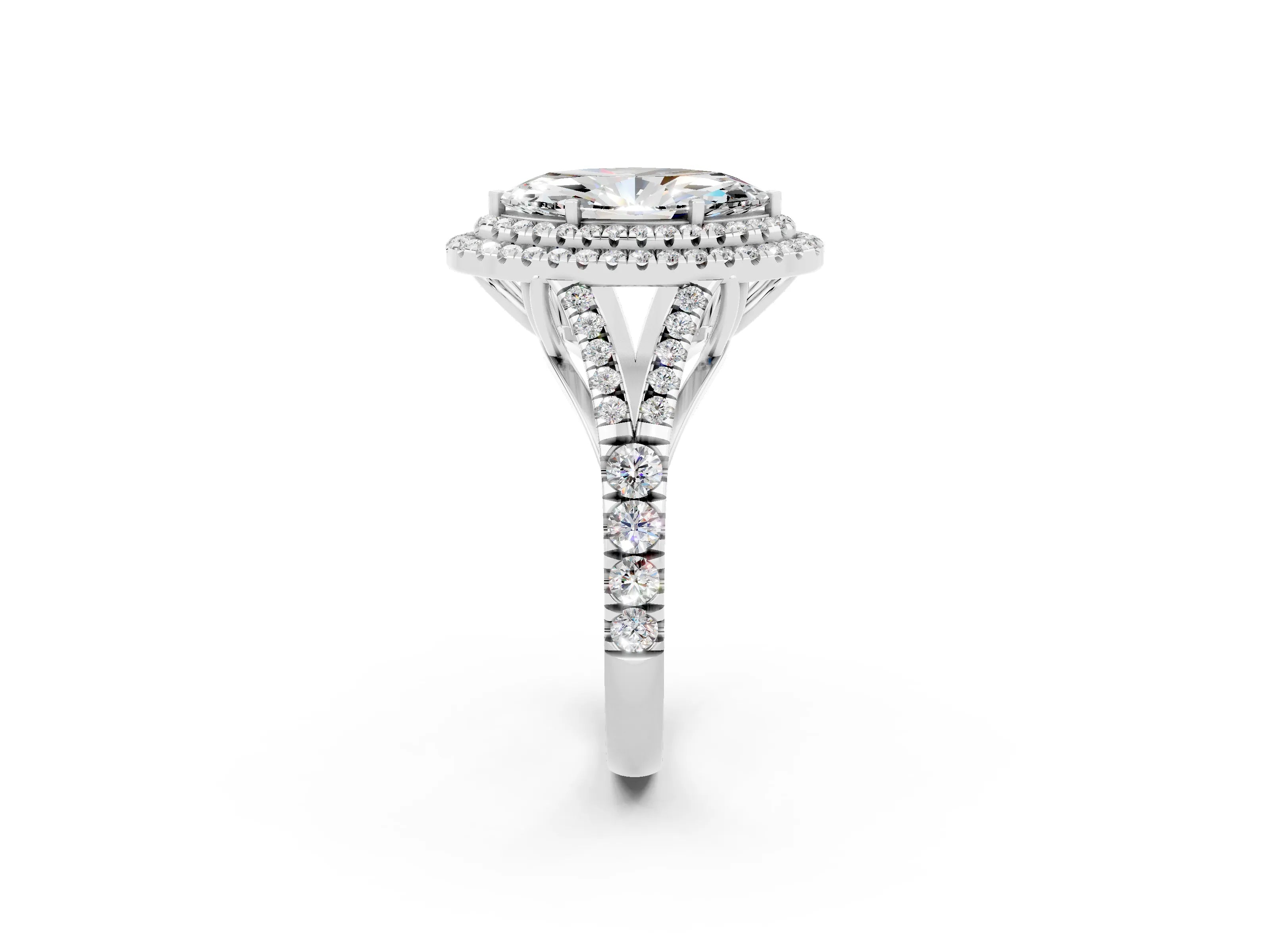 White gold Double Halo Marquise Cut Moissanite Split Shank Engagement Ring with Four-Prong Setting_2
