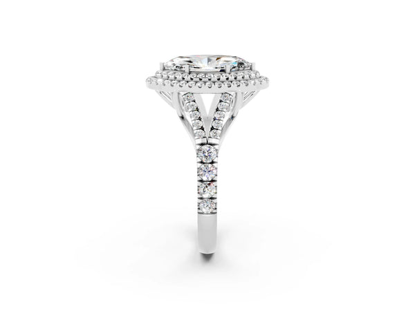 White gold Double Halo Marquise Cut Moissanite Split Shank Engagement Ring with Four-Prong Setting
