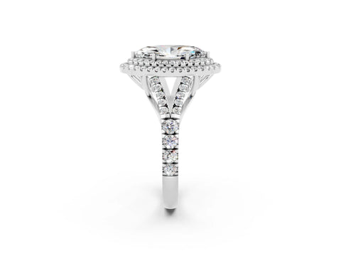 White gold Double Halo Marquise Cut Moissanite Split Shank Engagement Ring with Four-Prong Setting_2