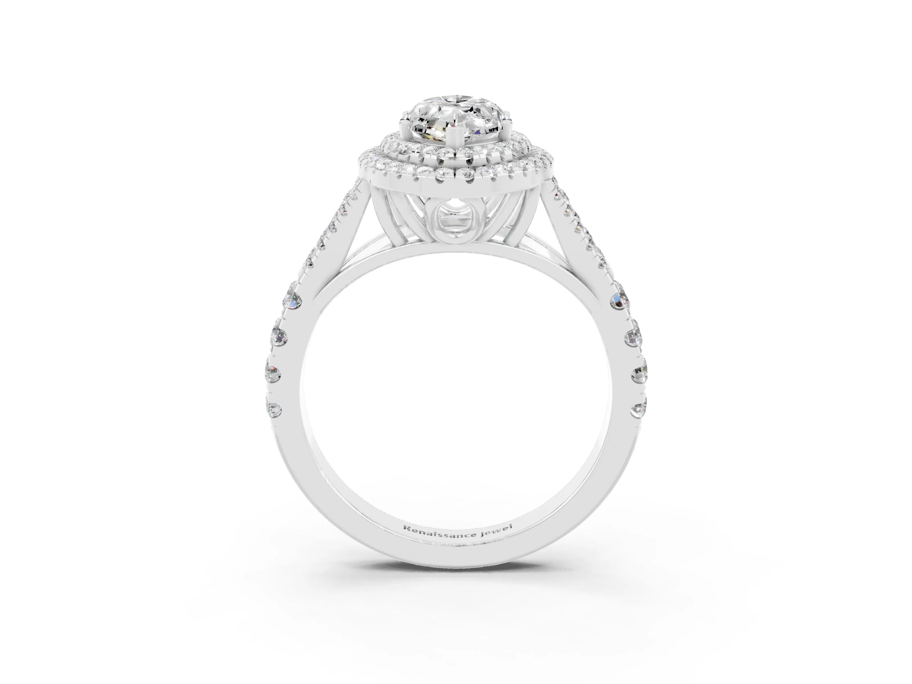 White gold Double Halo Marquise Cut Moissanite Split Shank Engagement Ring with Four-Prong Setting_3
