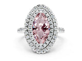 White gold Double Halo Marquise Cut Morganite Pavé Band with Four-Prong Setting