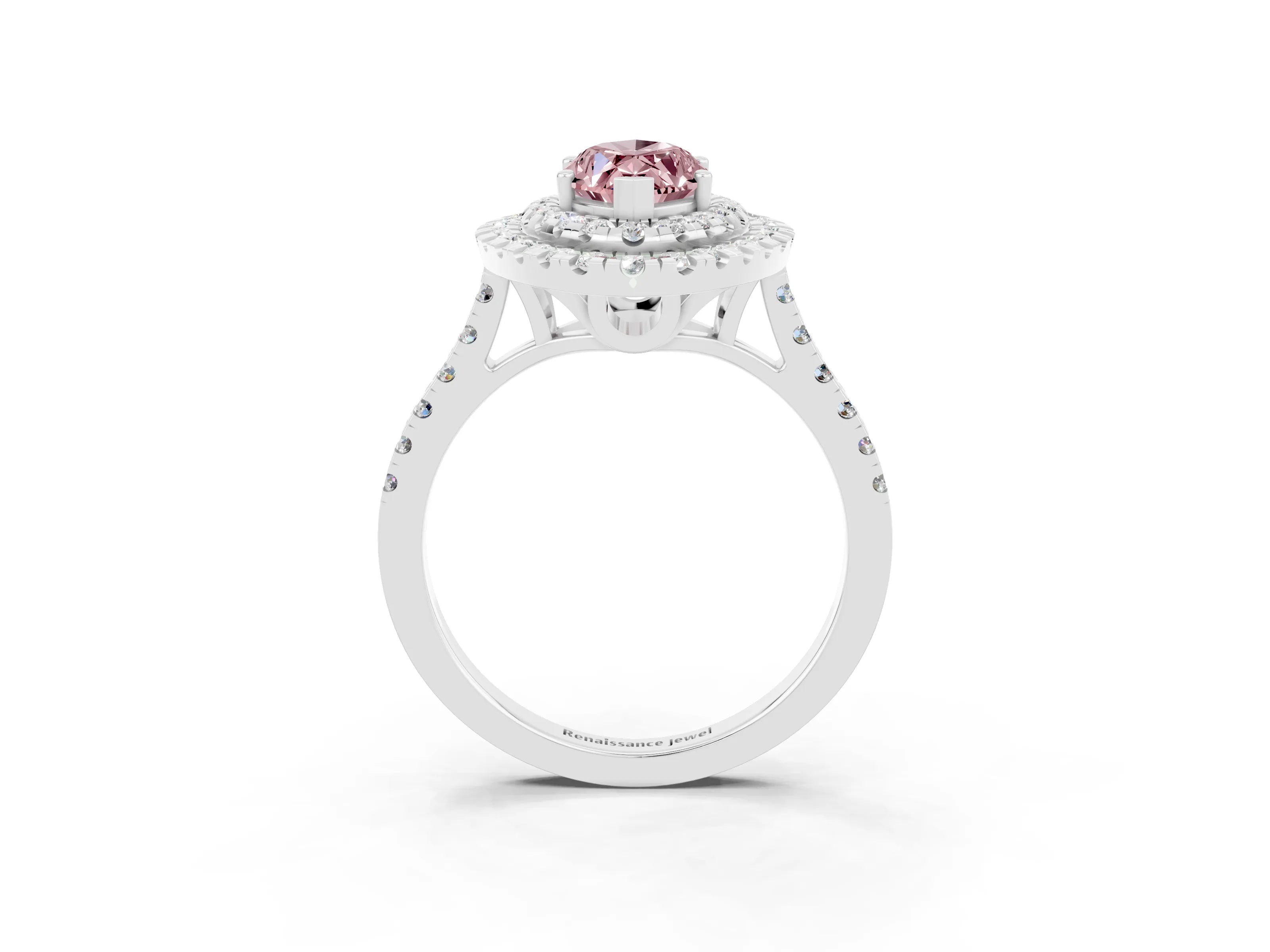 White gold Double Halo Marquise Cut Morganite Pavé Band with Four-Prong Setting_3