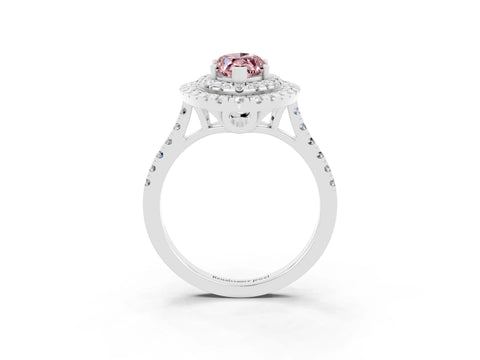 White gold Double Halo Marquise Cut Morganite Pavé Band with Four-Prong Setting_3