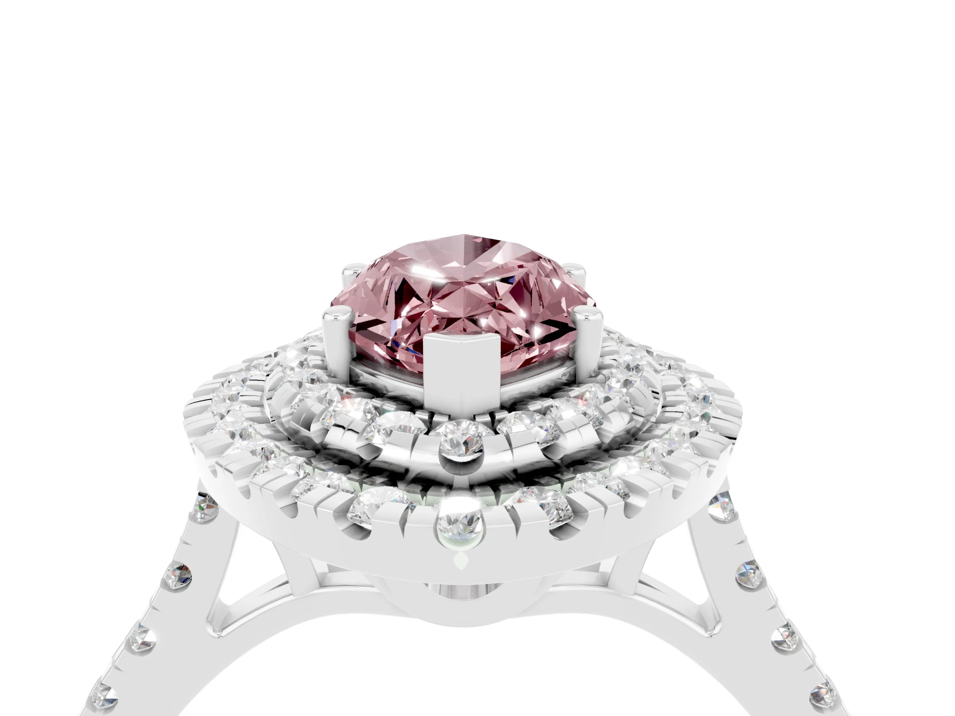 White gold Double Halo Marquise Cut Morganite Pavé Band with Four-Prong Setting_4