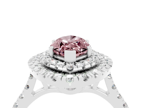 White gold Double Halo Marquise Cut Morganite Pavé Band with Four-Prong Setting_4