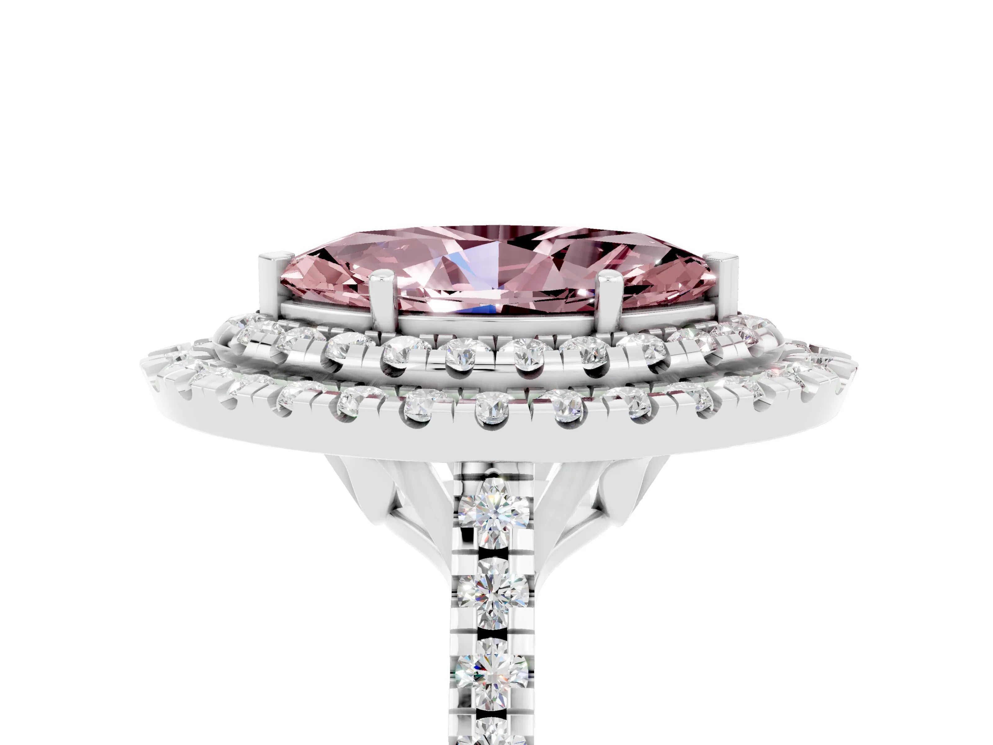 White gold Double Halo Marquise Cut Morganite Pavé Band with Four-Prong Setting_5