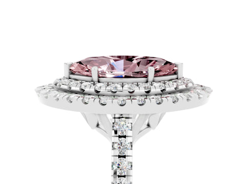 White gold Double Halo Marquise Cut Morganite Pavé Band with Four-Prong Setting_5