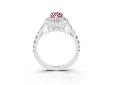 White gold Double Halo Marquise Cut Morganite Pavé Split Shank Ring with Prong Setting_3