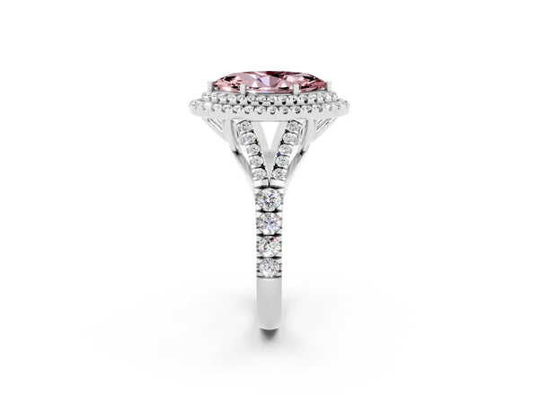White gold Double Halo Marquise Cut Morganite Split Shank Engagement Ring with Four-Prong Setting