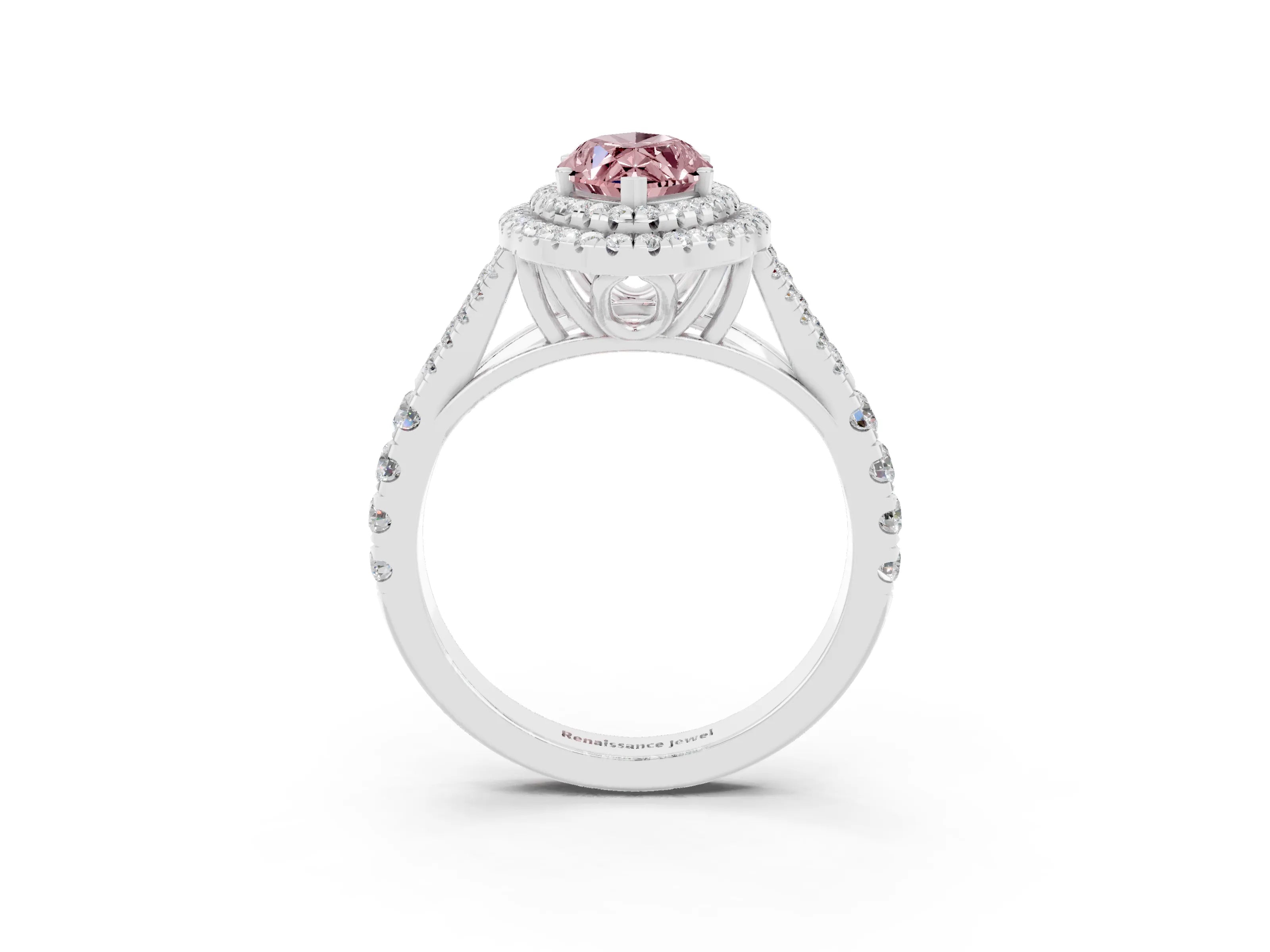 White gold Double Halo Marquise Cut Morganite Split Shank Engagement Ring with Four-Prong Setting_3