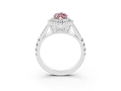 White gold Double Halo Marquise Cut Morganite Split Shank Engagement Ring with Four-Prong Setting_3