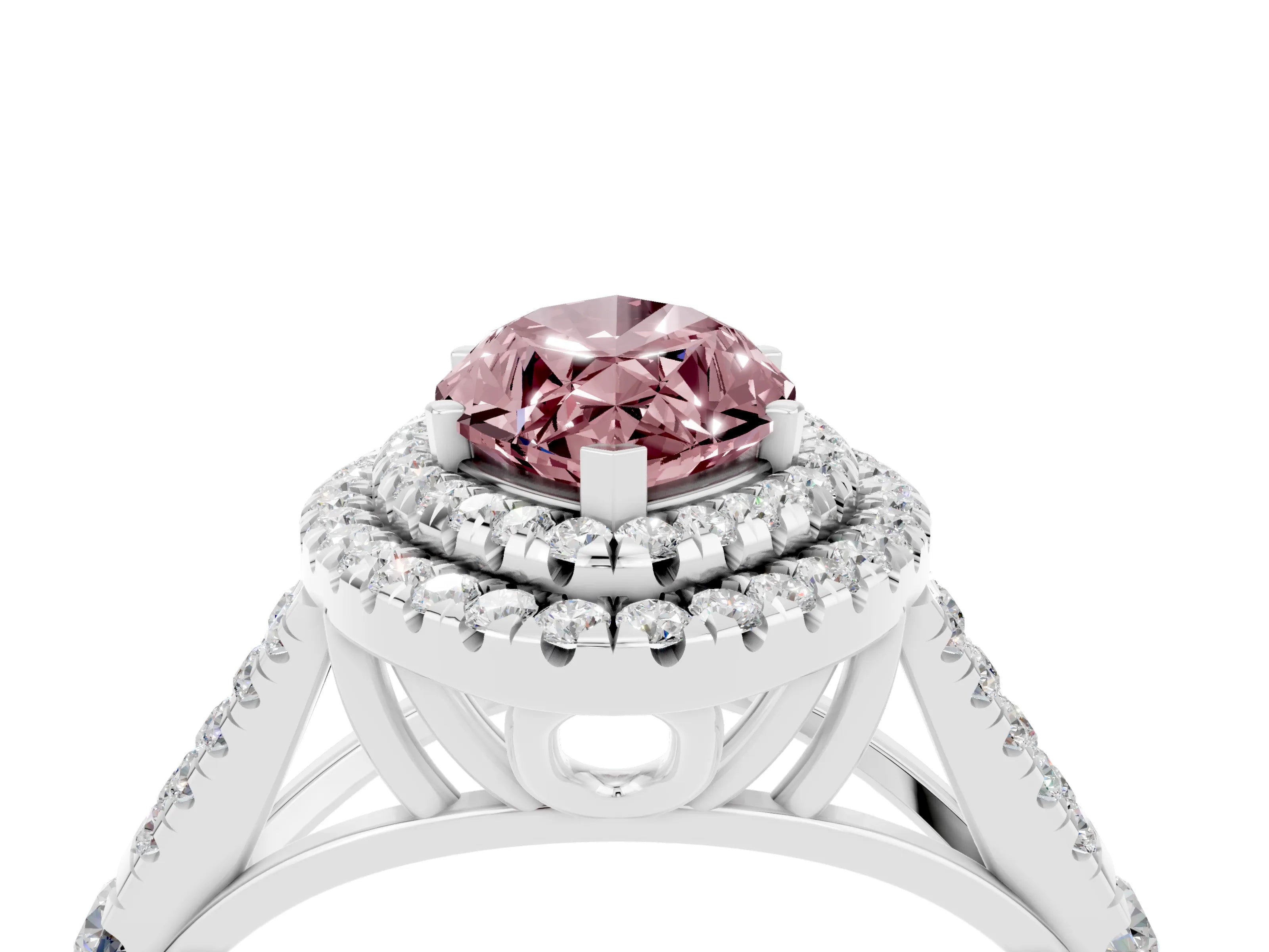 White gold Double Halo Marquise Cut Morganite Split Shank Engagement Ring with Four-Prong Setting_4