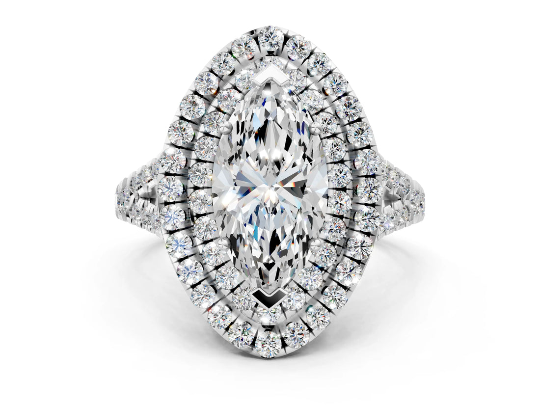 White gold Double Halo Marquise Cut Pave Split Shank Prong Set Ring_15