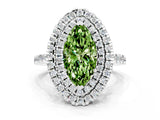 White gold Double Halo Marquise Cut Peridot Pavé Band with Four-Prong Setting
