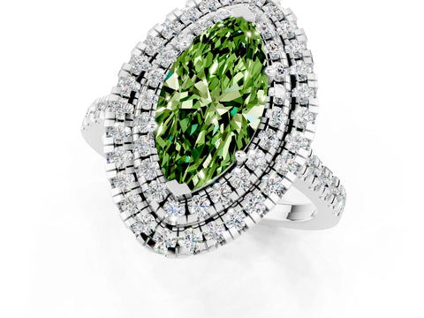 White gold Double Halo Marquise Cut Peridot Pavé Band with Four-Prong Setting_1
