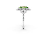 White gold Double Halo Marquise Cut Peridot Pavé Band with Four-Prong Setting_2