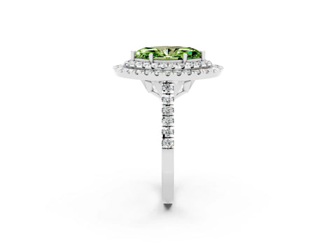 White gold Double Halo Marquise Cut Peridot Pavé Band with Four-Prong Setting_2