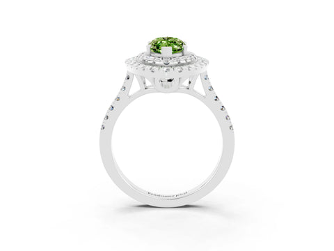 White gold Double Halo Marquise Cut Peridot Pavé Band with Four-Prong Setting_3