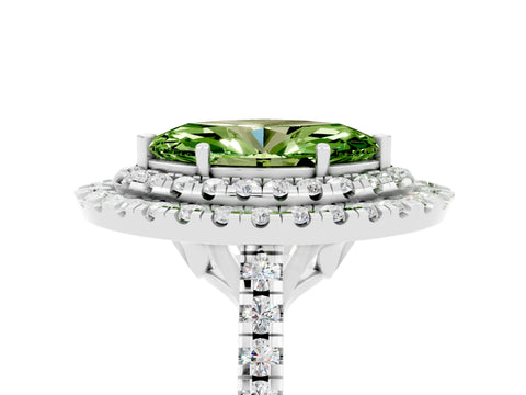 White gold Double Halo Marquise Cut Peridot Pavé Band with Four-Prong Setting_5