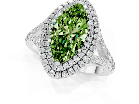 White gold Double Halo Marquise Cut Peridot Pavé Split Shank Ring with Prong Setting_1