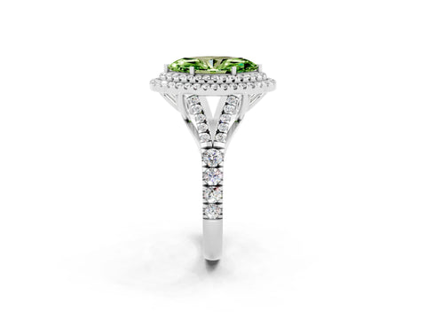White gold Double Halo Marquise Cut Peridot Pavé Split Shank Ring with Prong Setting_2
