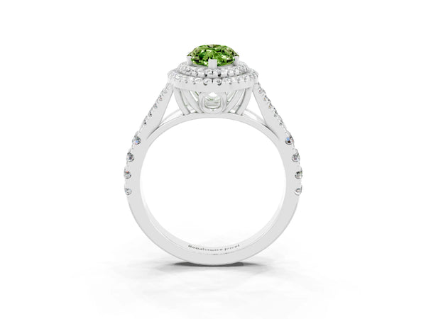Platinum Double Halo Marquise Cut Peridot Pavé Split Shank Ring with Prong Setting