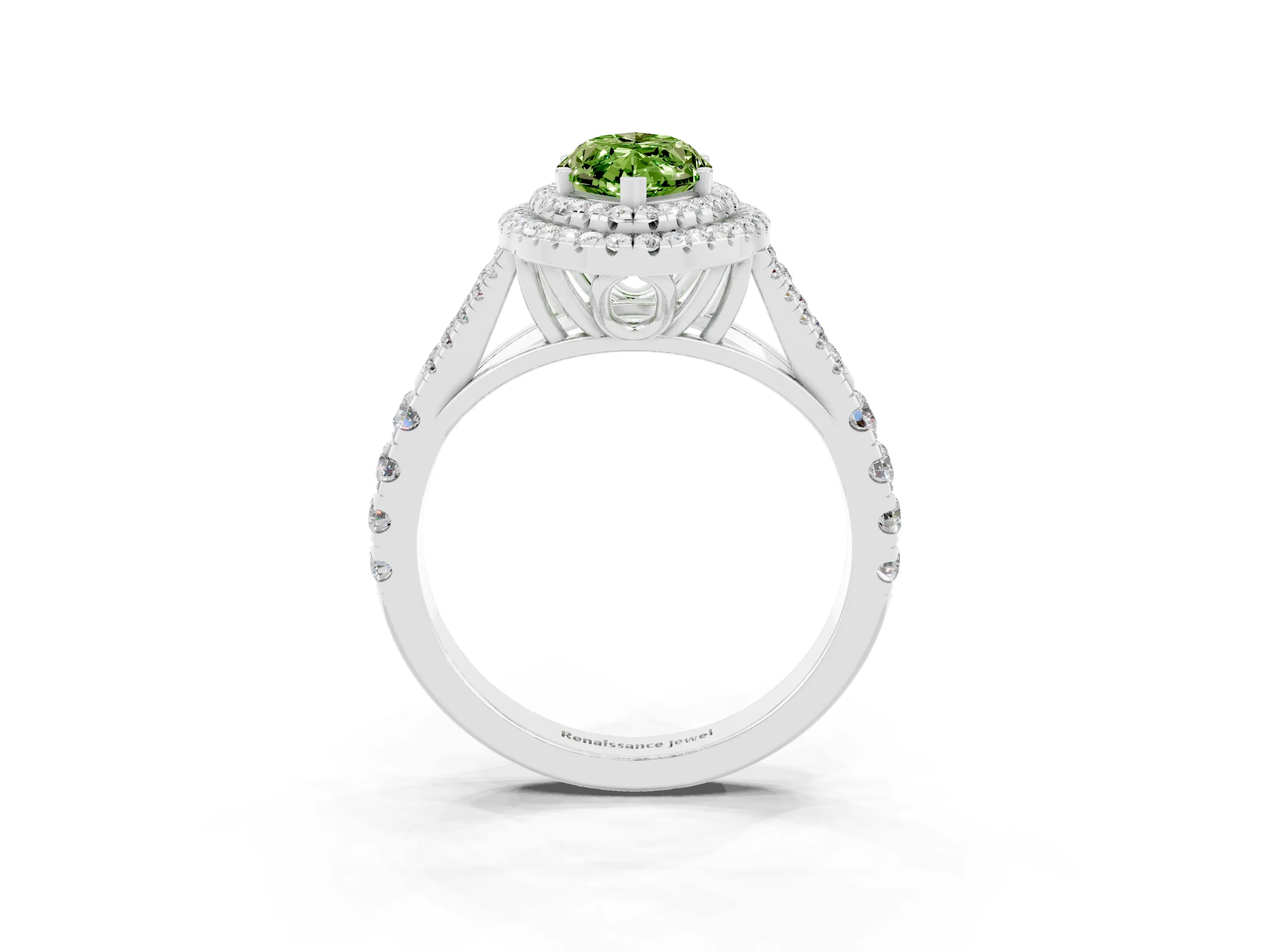 White gold Double Halo Marquise Cut Peridot Pavé Split Shank Ring with Prong Setting_3