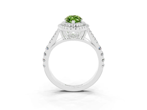 White gold Double Halo Marquise Cut Peridot Pavé Split Shank Ring with Prong Setting_3