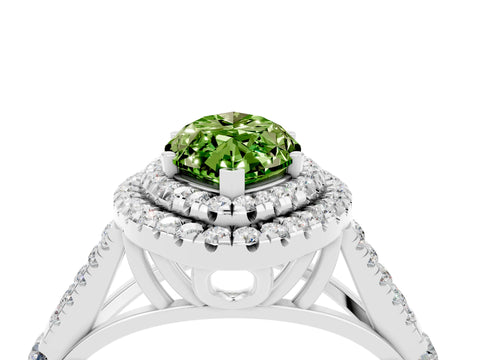 White gold Double Halo Marquise Cut Peridot Pavé Split Shank Ring with Prong Setting_4