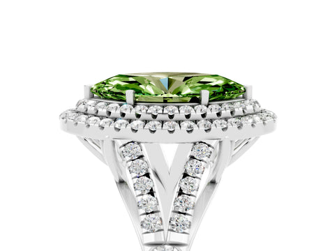 White gold Double Halo Marquise Cut Peridot Pavé Split Shank Ring with Prong Setting_5