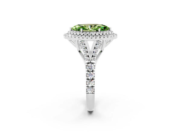 White gold Double Halo Marquise Cut Peridot Split Shank Engagement Ring with Four-Prong Setting
