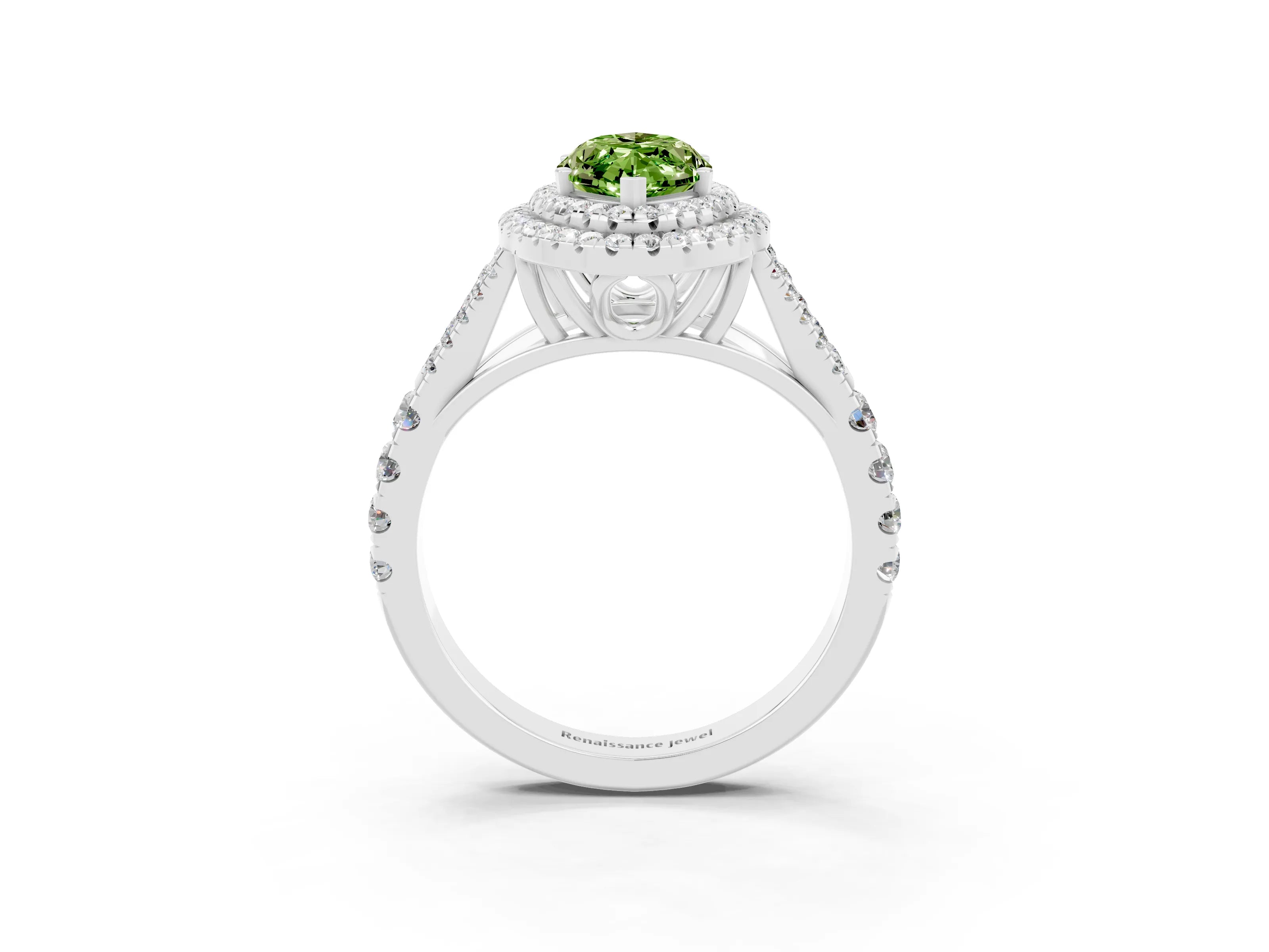 White gold Double Halo Marquise Cut Peridot Split Shank Engagement Ring with Four-Prong Setting_3