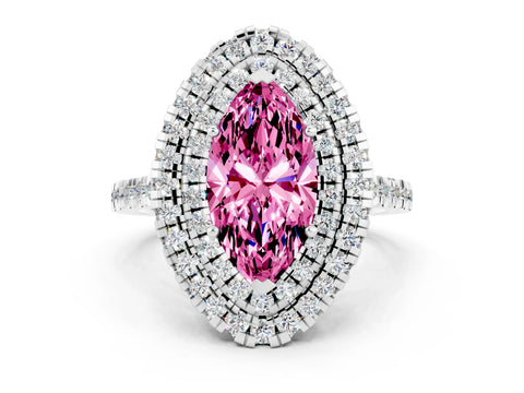 White gold Double Halo Marquise Cut Pink Sapphire Pavé Band with Four-Prong Setting_24