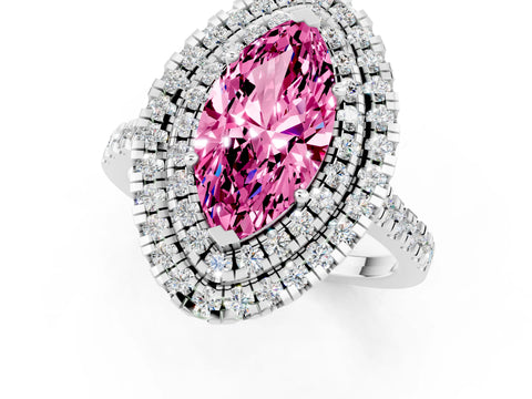 White gold Double Halo Marquise Cut Pink Sapphire Pavé Band with Four-Prong Setting_25