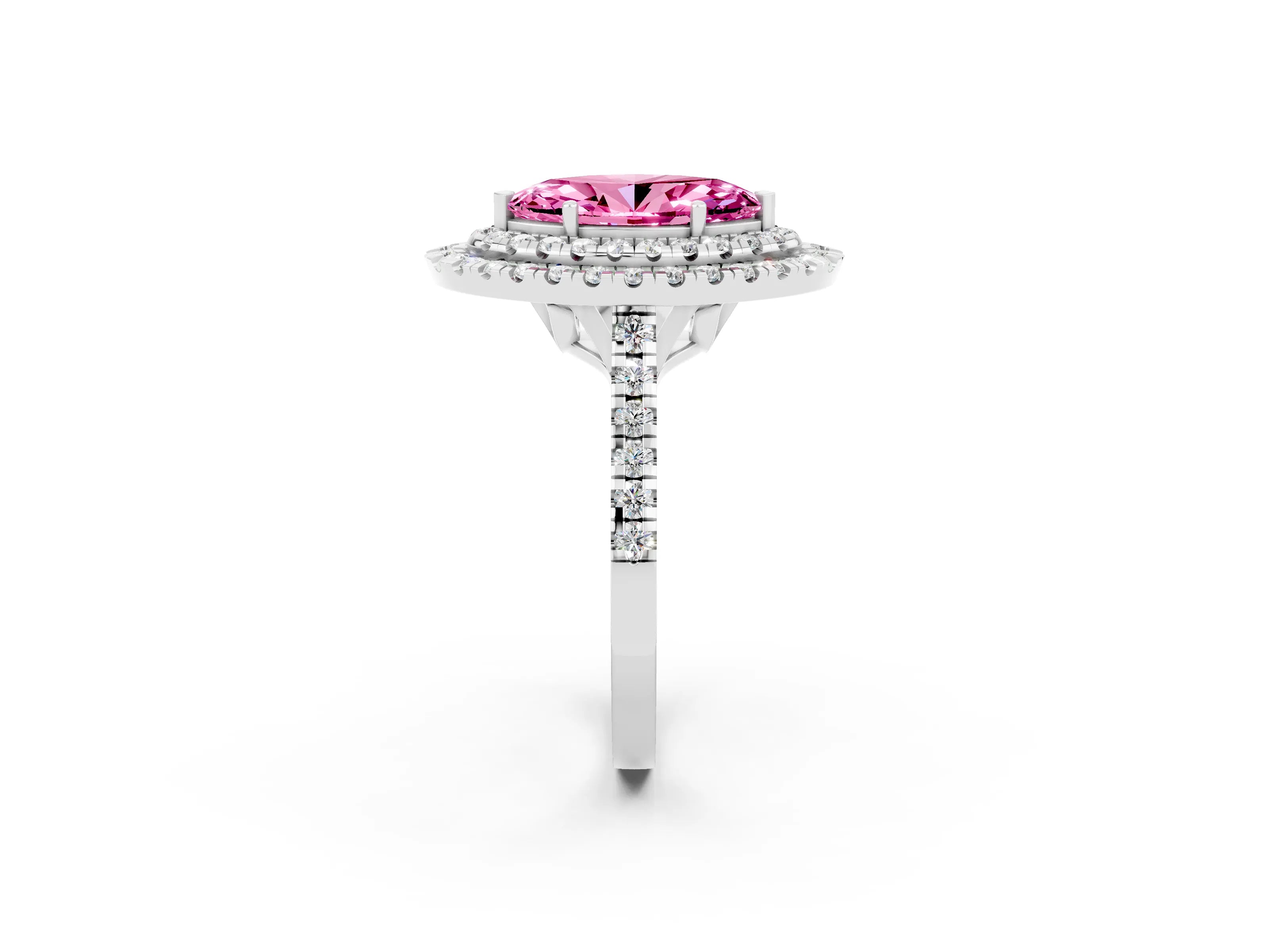 White gold Double Halo Marquise Cut Pink Sapphire Pavé Band with Four-Prong Setting_26