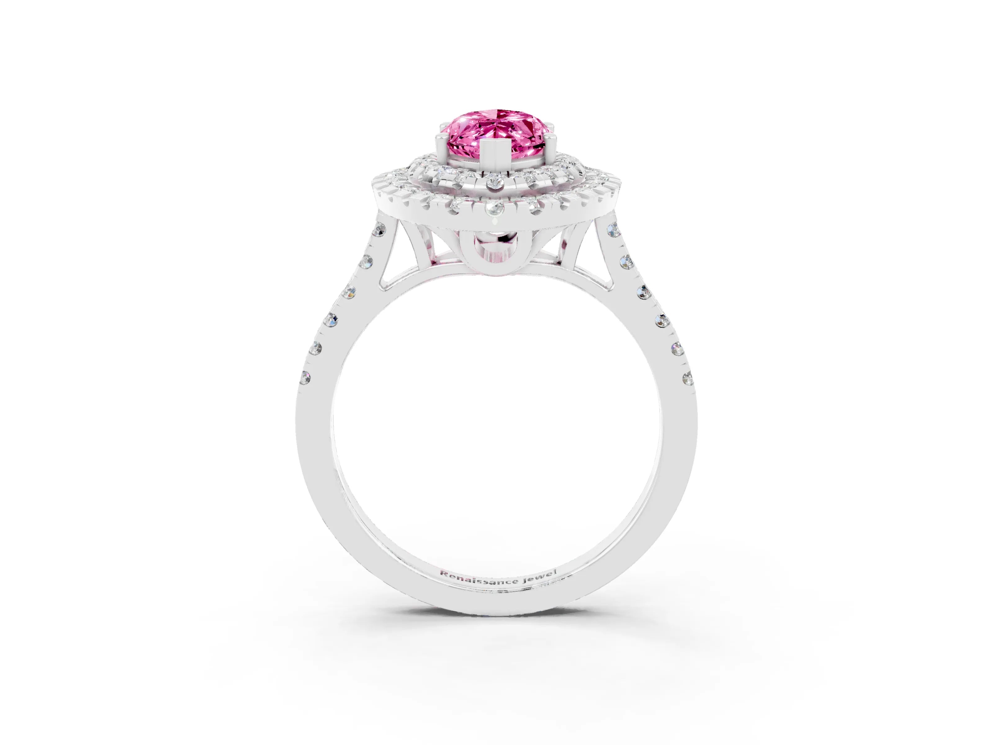 White gold Double Halo Marquise Cut Pink Sapphire Pavé Band with Four-Prong Setting_27