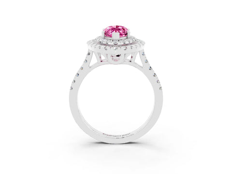 White gold Double Halo Marquise Cut Pink Sapphire Pavé Band with Four-Prong Setting_27