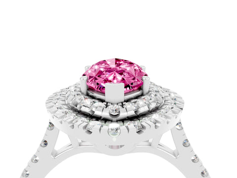 White gold Double Halo Marquise Cut Pink Sapphire Pavé Band with Four-Prong Setting_28